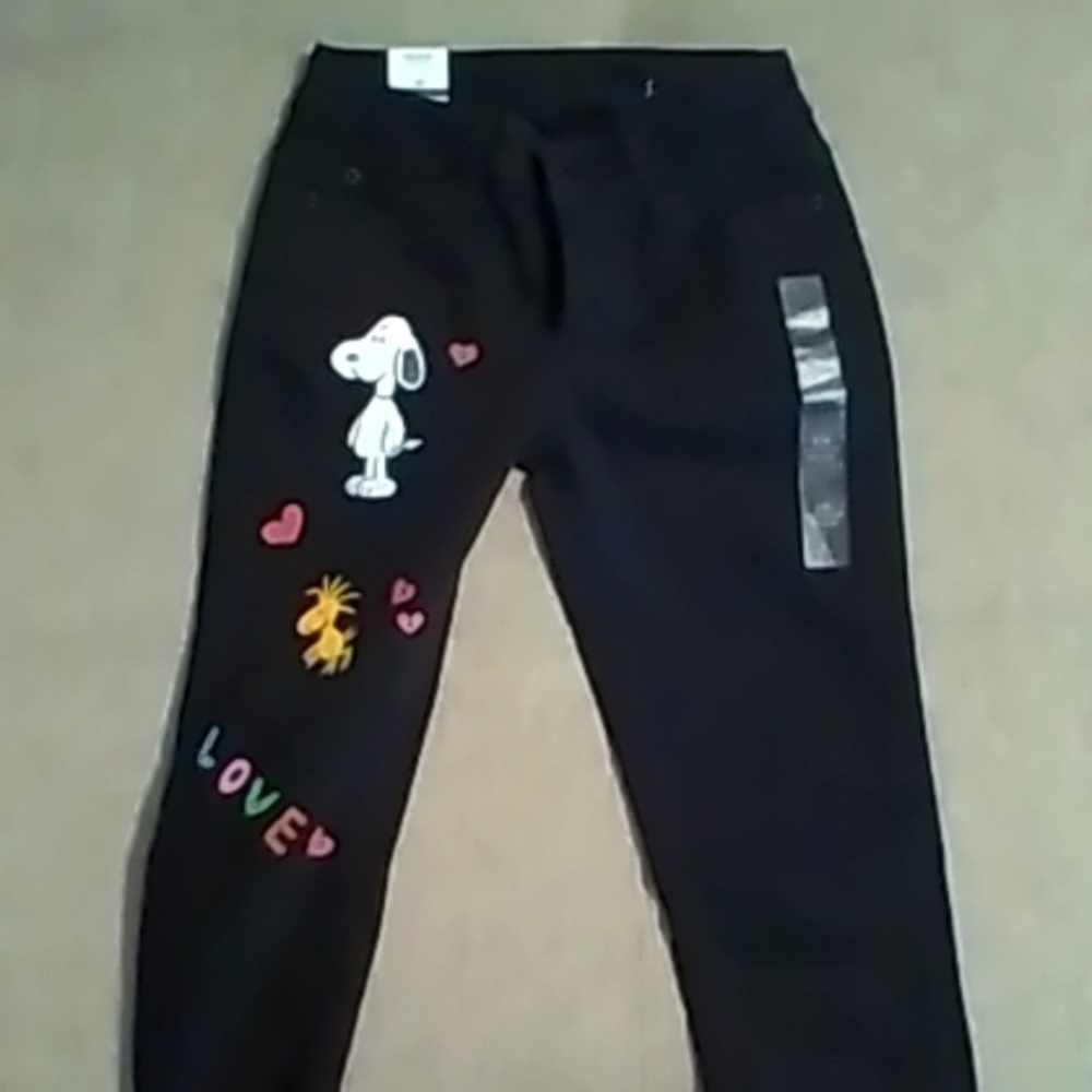 Hand painted jegging (Peanuts characters)Black